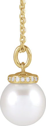 14K Yellow Gold Cultured White Akoya Pearl & .04 CTW Natural Diamond 16-18" Necklace  