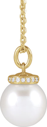 14K Yellow Gold Cultured White Akoya Pearl & .04 CTW Natural Diamond 16-18" Necklace  