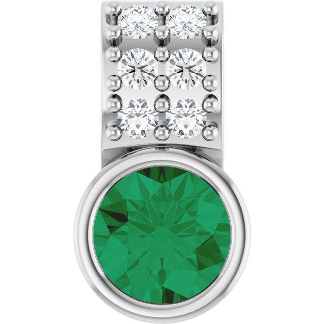 14K White Lab-Grown Emerald & .04 CTW Natural Diamond Pendant