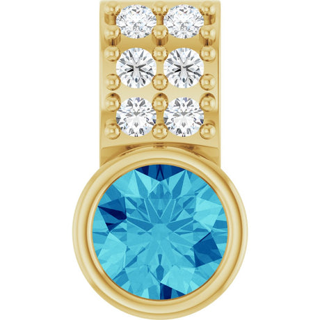 14K Yellow Gold Natural Blue Zircon & .04 CTW Natural Diamond Pendant