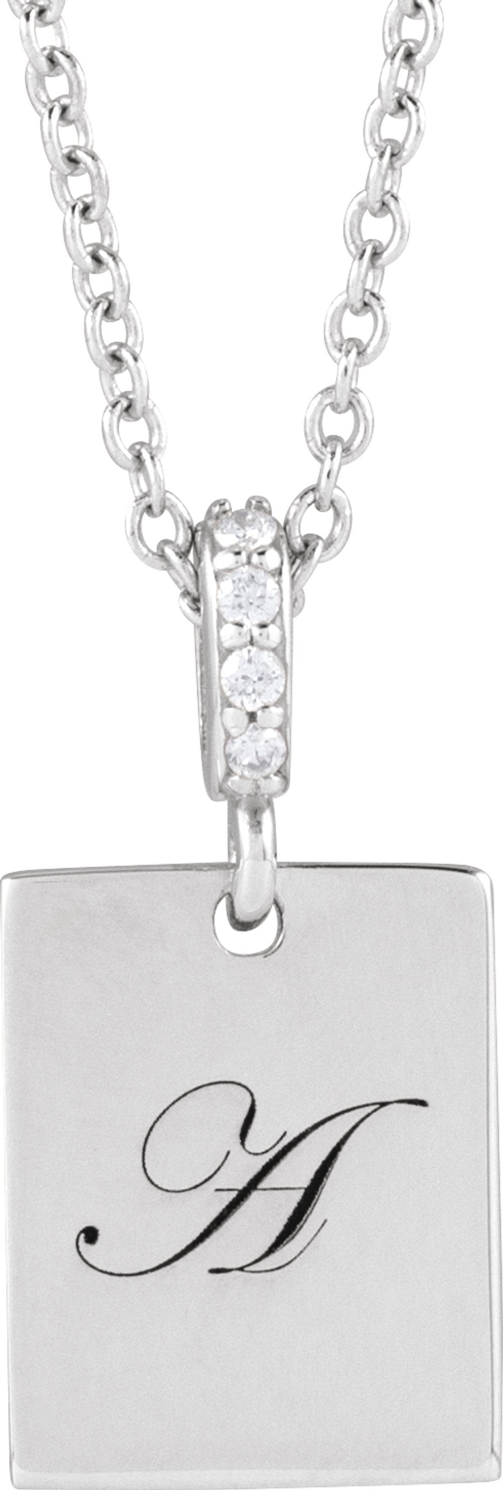 14K White Gold .02 CTW Natural Diamond Engravable 16-18" Necklace 