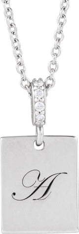 14K White Gold .02 CTW Natural Diamond Engravable 16-18" Necklace 