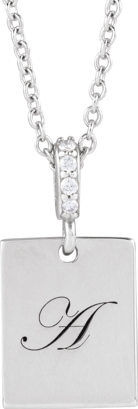 14K White Gold .02 CTW Natural Diamond Engravable 16-18" Necklace 