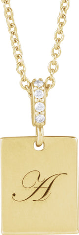 14K Yellow Gold .02 CTW Natural Diamond Engravable 16-18" Necklace 