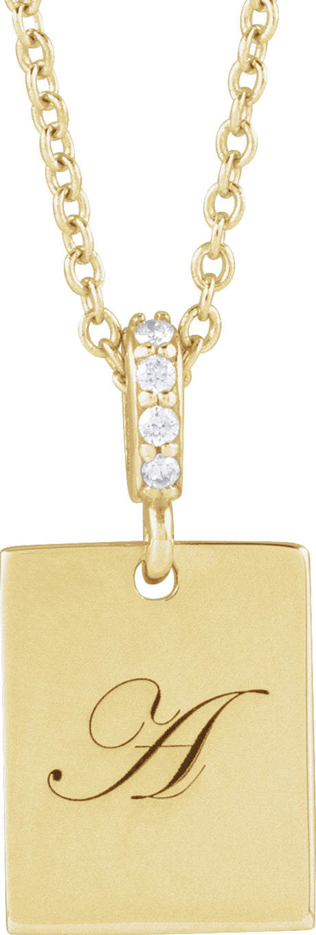 14K Yellow Gold .02 CTW Natural Diamond Engravable 16-18" Necklace 