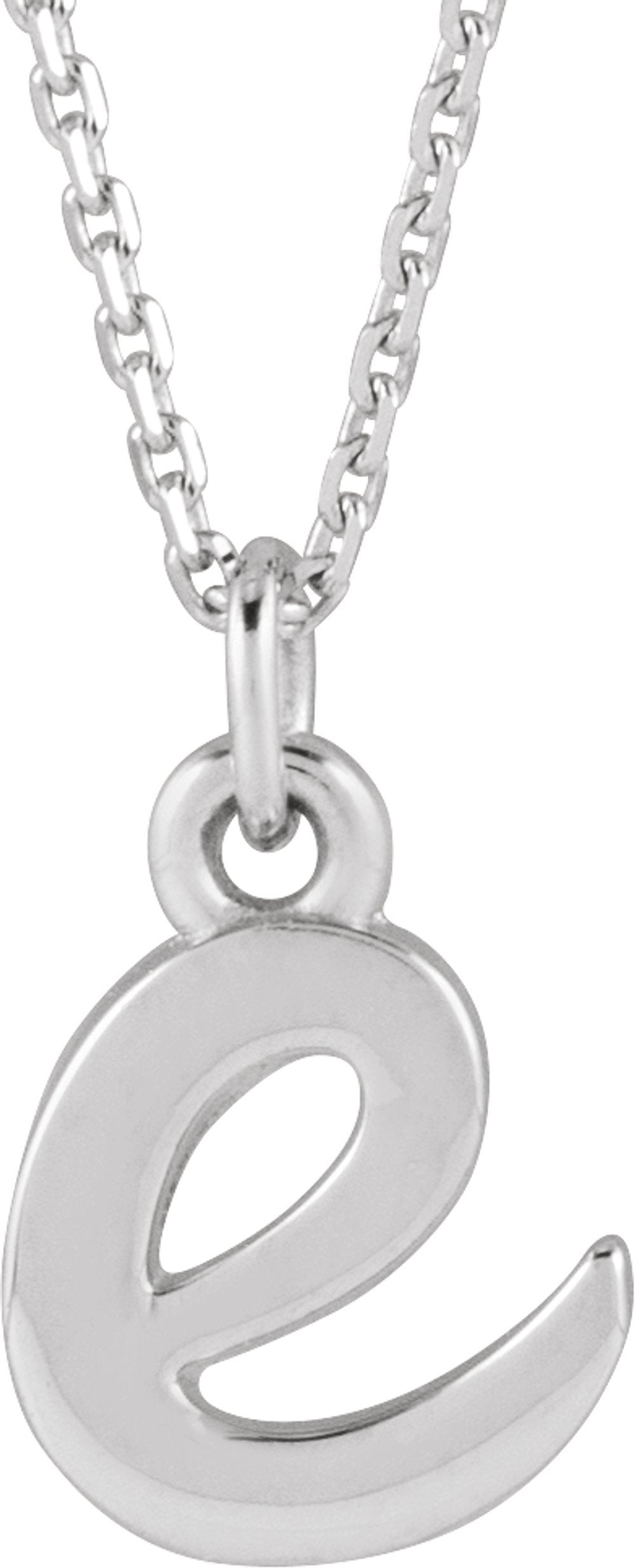 14K White Gold Petite Initial E 16" Necklace