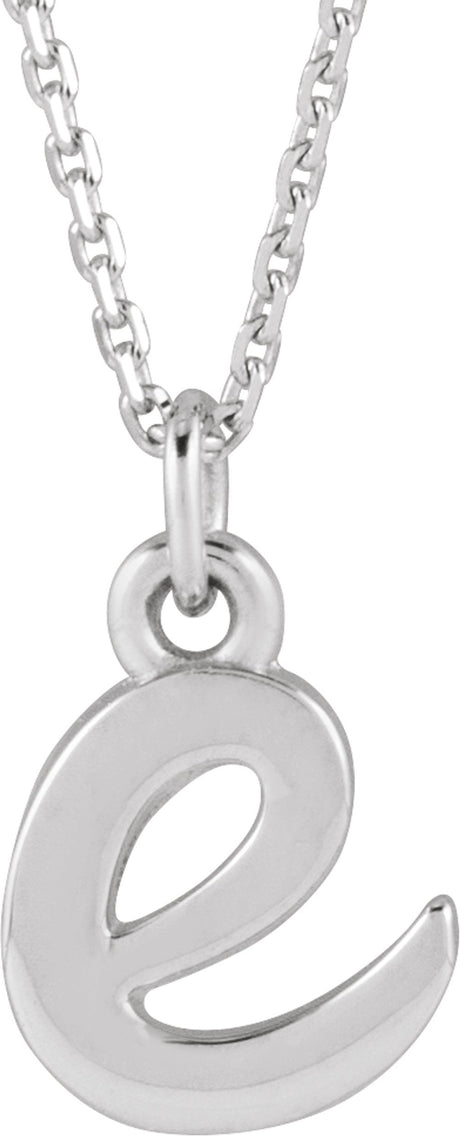 14K White Gold Petite Initial E 16" Necklace