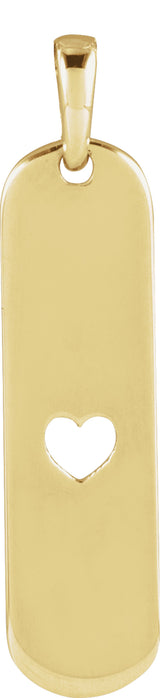 14K Yellow Gold Engravable Heart Bar Pendant