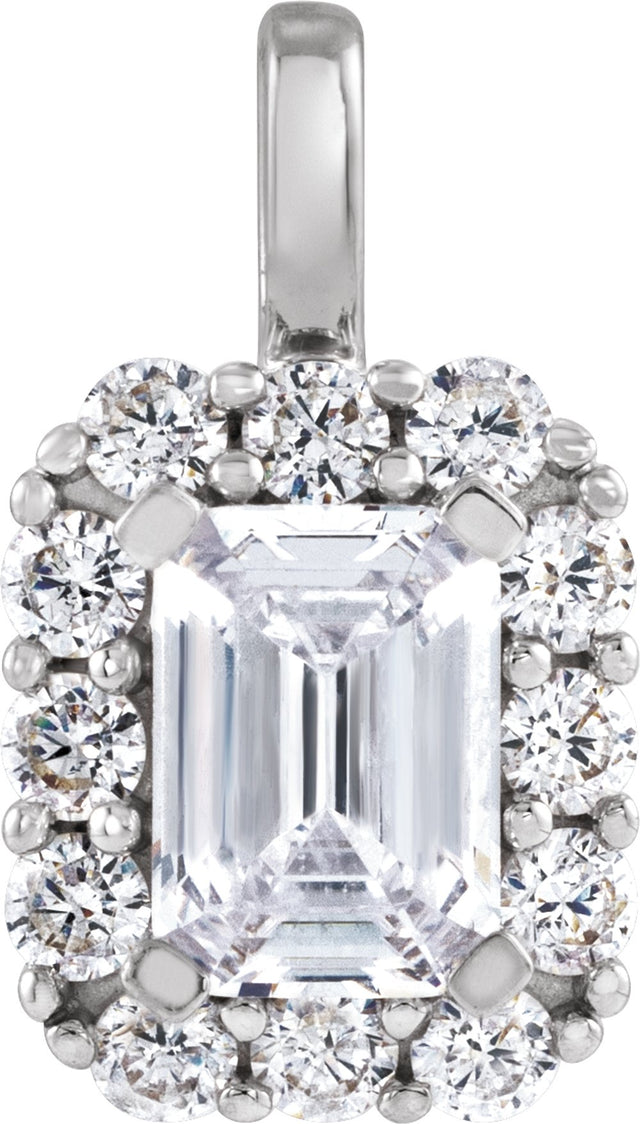 14K White 1 1/2 CTW Lab-Grown Diamond Halo-Style Pendant