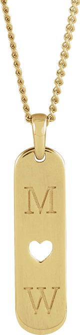 14K Yellow Engravable Heart Bar 18" Necklace