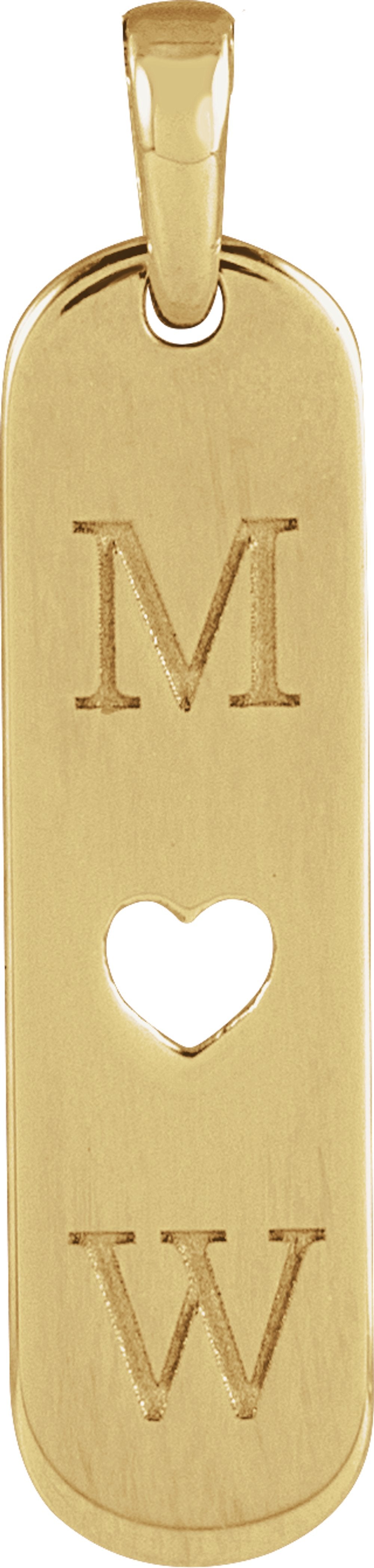 14K Yellow Gold Engravable Heart Bar Pendant