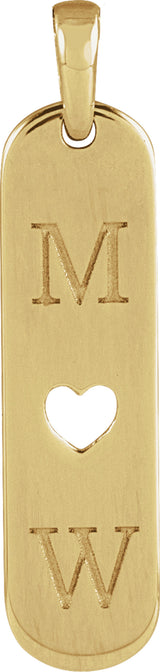 14K Yellow Gold Engravable Heart Bar Pendant