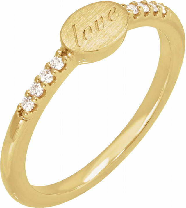 14K Yellow Gold .07 CTW Natural Diamond Engravable Signet Ring
