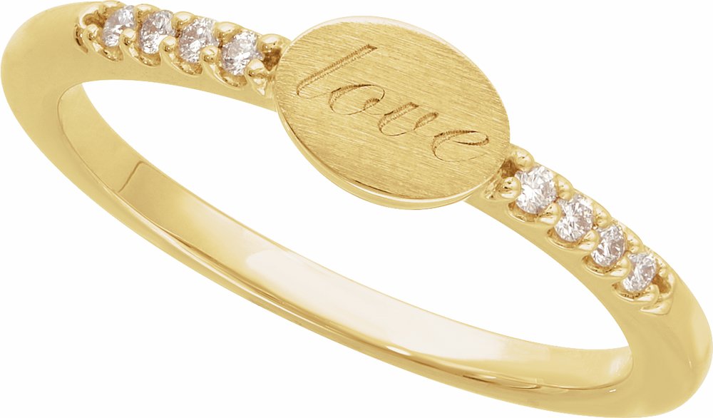 14K Yellow Gold .07 CTW Natural Diamond Engravable Signet Ring