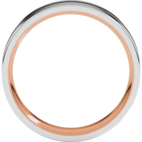 14K Rose/White 6 mm Grooved Comfort-Fit Flat Band