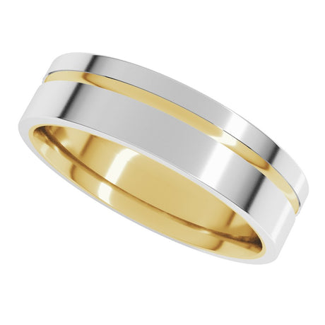 10K Yellow/White 6 mm Grooved Comfort-Fit Flat Band