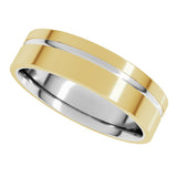 14K White/Yellow 6 mm Grooved Comfort-Fit Flat Band
