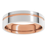 14K Rose/White 6 mm Grooved Comfort-Fit Flat Band