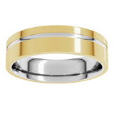 14K White/Yellow 6 mm Grooved Comfort-Fit Flat Band