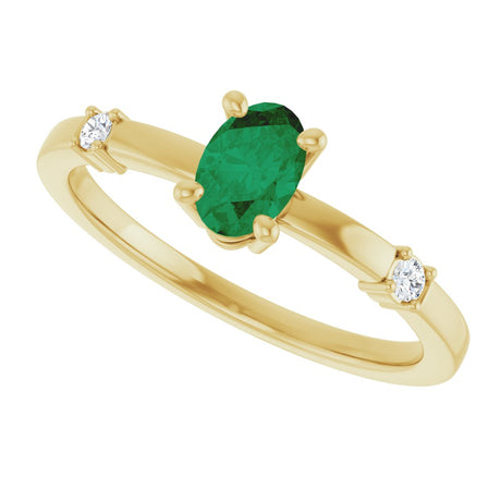 14K Yellow Gold Lab-Grown Emerald & .05 CTW Natural Diamond Ring