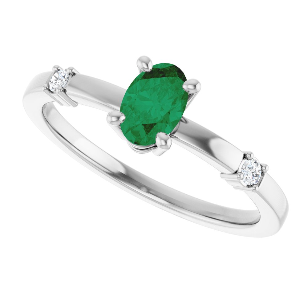 14K White Lab-Grown Emerald & .05 CTW Natural Diamond Ring