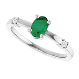14K White Lab-Grown Emerald & .05 CTW Natural Diamond Ring