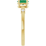 14K Yellow Lab-Grown Emerald & .05 CTW Natural Diamond Ring