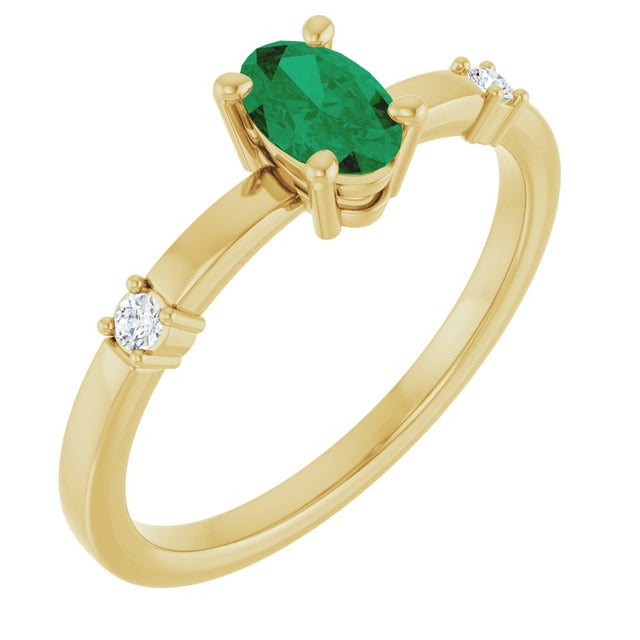 14K Yellow Lab-Grown Emerald & .05 CTW Natural Diamond Ring