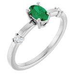 14K White Lab-Grown Emerald & .05 CTW Natural Diamond Ring