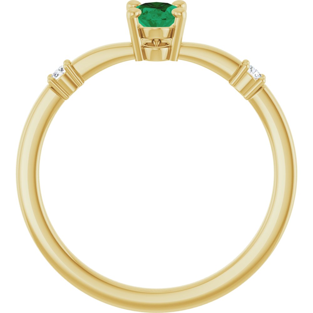 14K Yellow Lab-Grown Emerald & .05 CTW Natural Diamond Ring