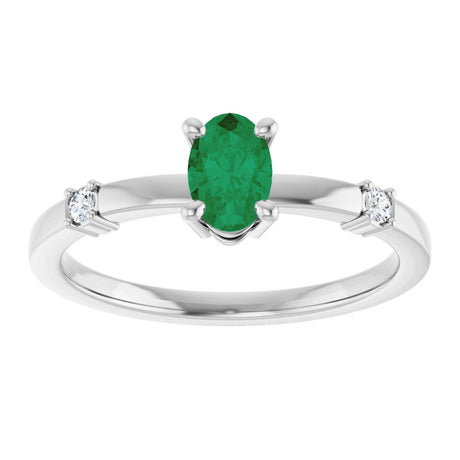 14K White Lab-Grown Emerald & .05 CTW Natural Diamond Ring