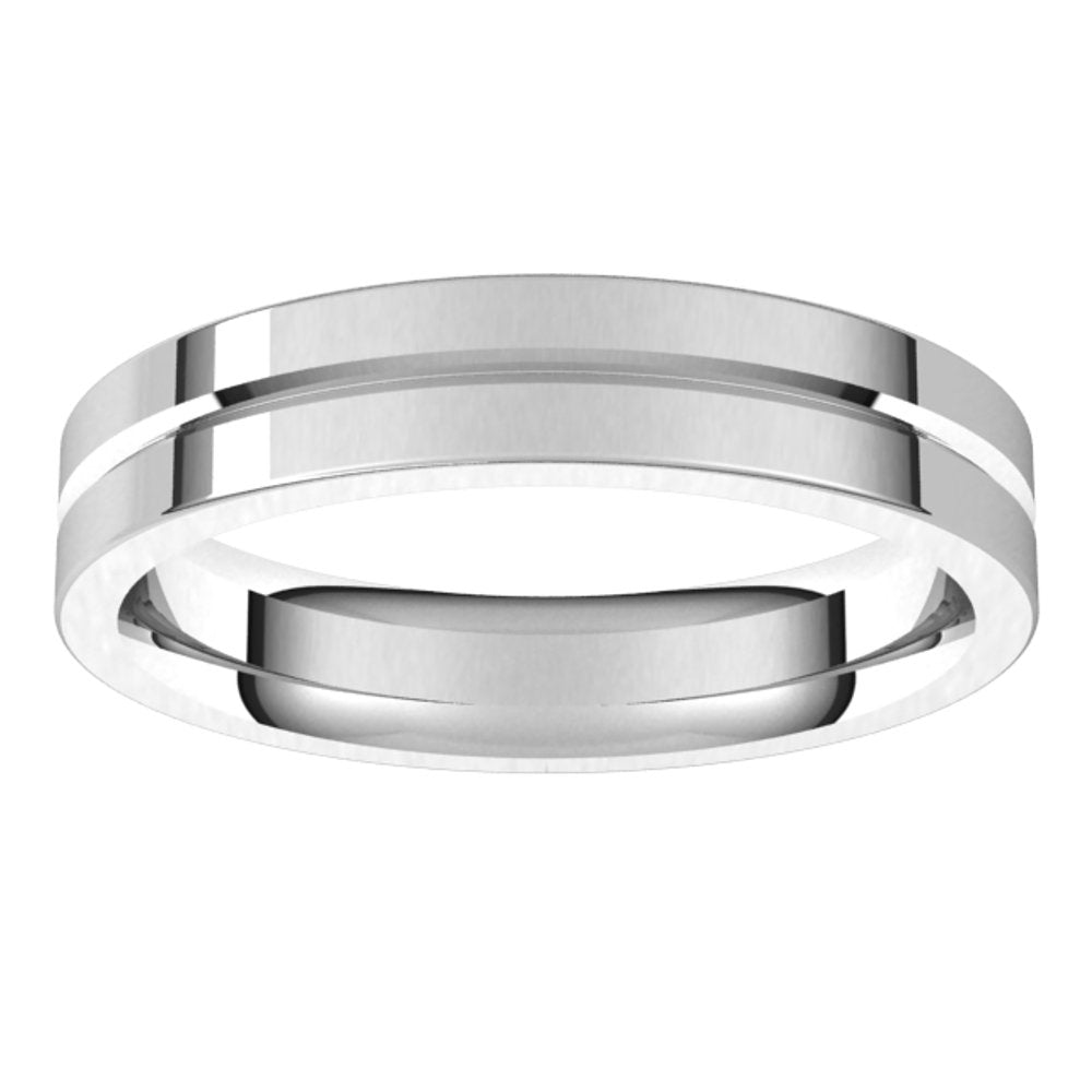 14K White 4 mm Grooved Flat Comfort Fit Band