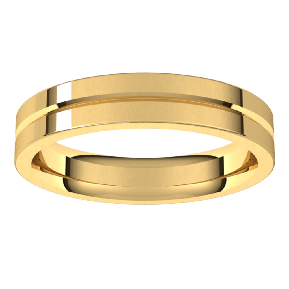 14K Yellow 4 mm Grooved Flat Comfort Fit Band