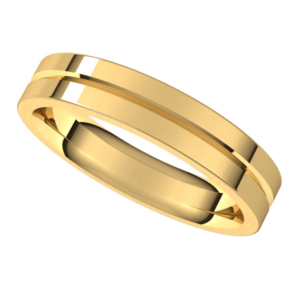 14K Yellow 4 mm Grooved Comfort-Fit Flat Band