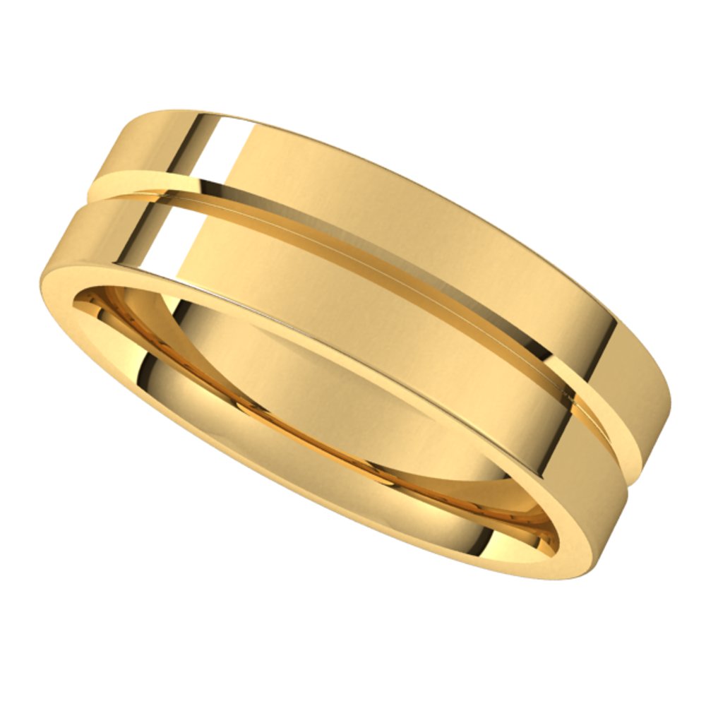 14K Yellow 6 mm Grooved Flat Comfort Fit Band