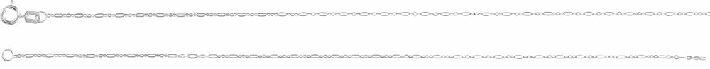 14K White Gold 1.25 mm Figaro 7" Chain