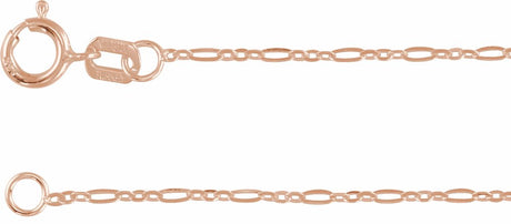 14K Rose 1.25 mm Figaro 7" Chain