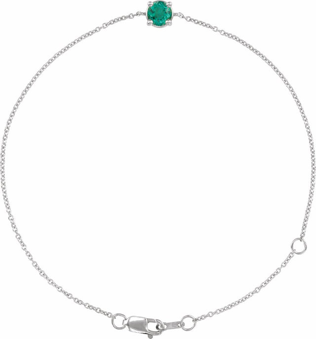 Sterling Silver Lab-Grown Emerald  6 1/2-7-1/2" Bracelet