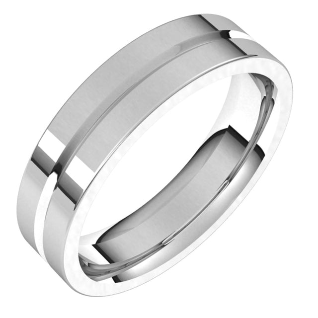14K White 5 mm Grooved Comfort-Fit Flat Band Size 8