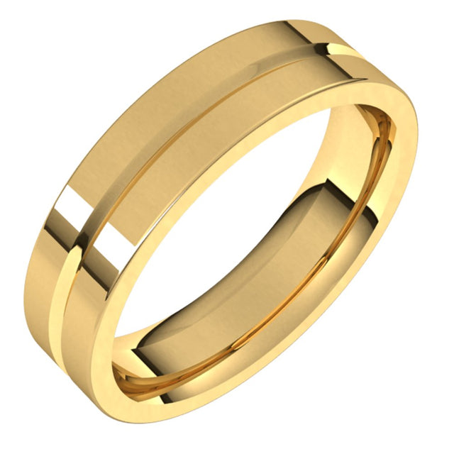 14K Yellow 5 mm Grooved Comfort-Fit Flat Band Size 7