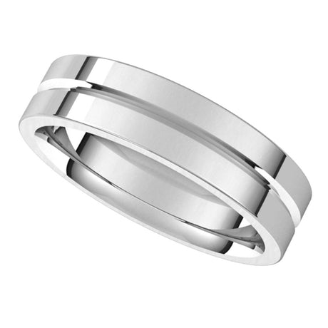 14K White 5 mm Grooved Comfort-Fit Flat Band