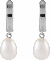 14K White Gold Cultured White Freshwater Pearl Hoop Earrings