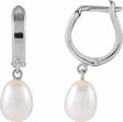 14K White Gold Cultured White Freshwater Pearl Hoop Earrings