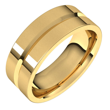 14K Yellow 7 mm Grooved Comfort-Fit Flat Band Size 10