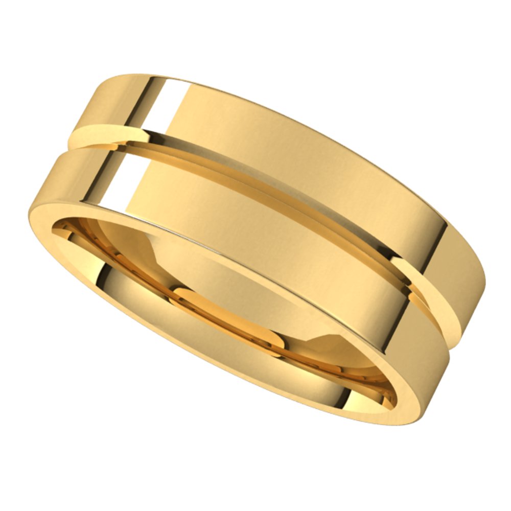 14K Yellow 7 mm Grooved Comfort-Fit Flat Band