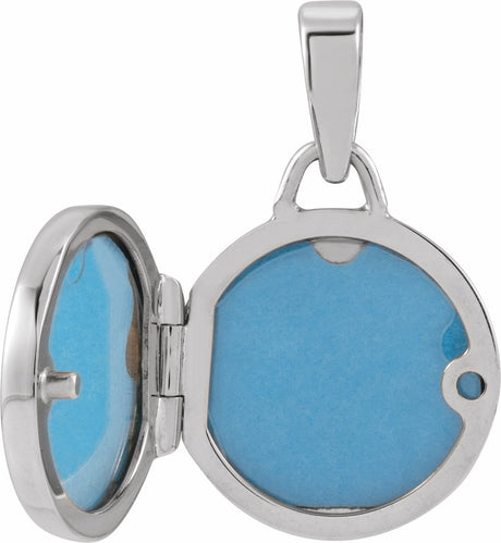 14K White Round Locket Pendant