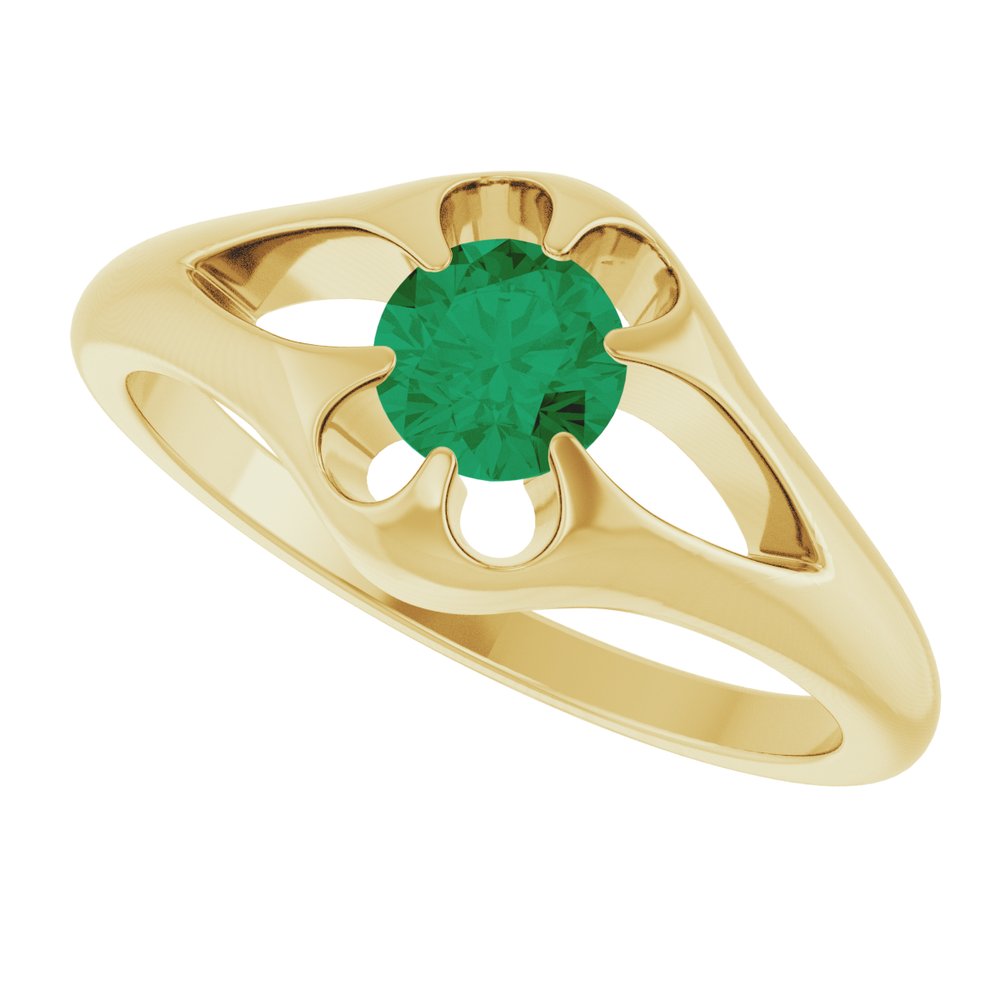 14K Yellow Gold Natural Emerald Belcher Ring