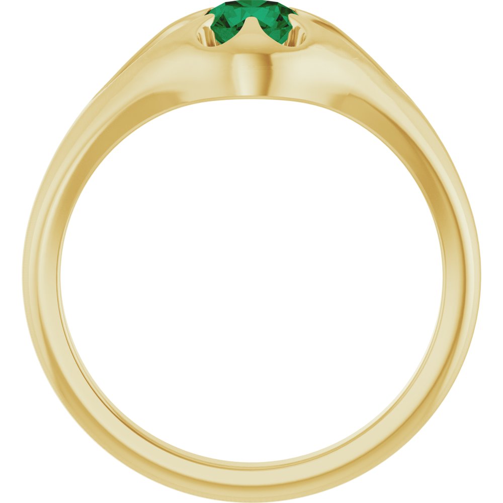 14K Yellow Gold Natural Emerald Belcher Ring