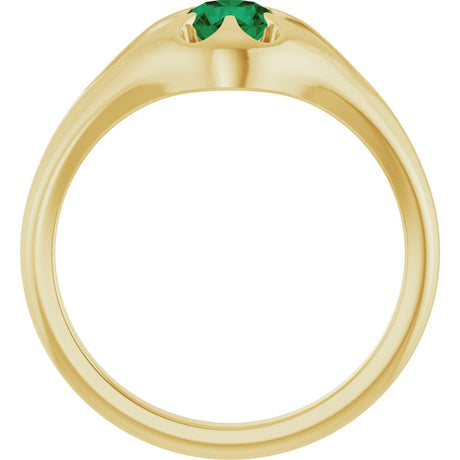 14K Yellow Gold Natural Emerald Belcher Ring