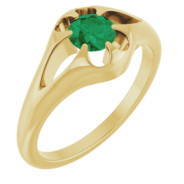 14K Yellow Gold Natural Emerald Belcher Ring